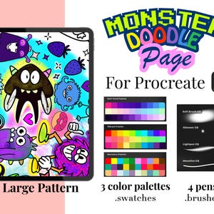 Monster Doodle Digital Coloring | Tablet and Procreate Ready Bundle