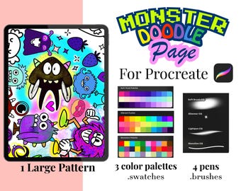Monster Doodle Digital Coloring | Tablet and Procreate Ready Bundle