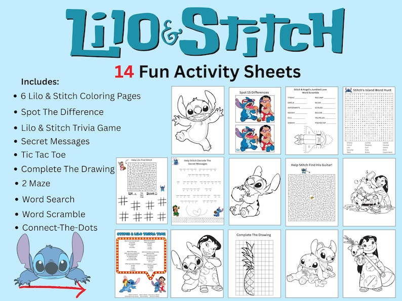 Lilo and Stitch Activity Pages | 14 Printable PDF Sheets | Coloring ...