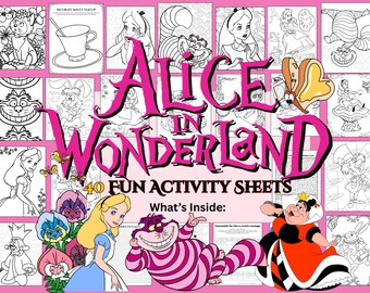 Alice in Wonderland Activity Sheets – 40 Pages Puzzles, Games (Digital Download)