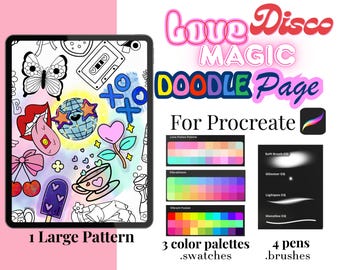 Love Disco Magic Doodle Digital Coloring | Tablet and Procreate Ready Bundle