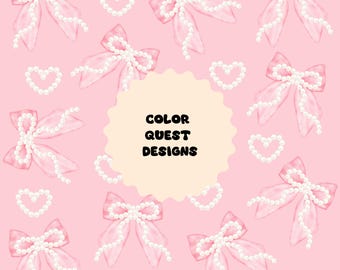 Pink Bow & Pearl Toile Clipart: Coquette Seamless Pattern (Digital Download, Commercial Use)