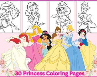 Princess Coloring Book: 30 Easy Disney-Inspired Pages, Print and Tablet Friendly