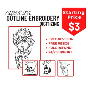 Custom Outline Embroidery Digitizing, Outline Digitizing, Outline Embroidery, Outline Embroidery Design, Outline Embroidery File, DST, PES