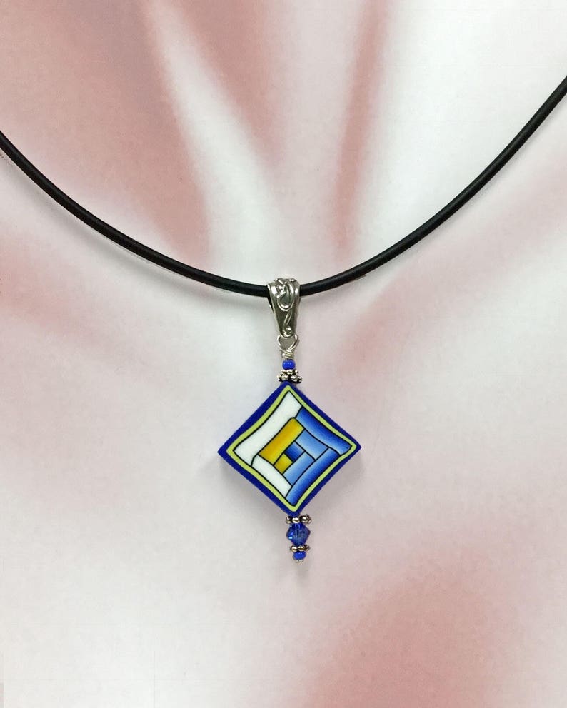 Gift for Quilter Quilted in Clay Blue Pendant Blue pendant Quilt pin Shop for Summer Blue Log Cabin Necklace Quilt Art
