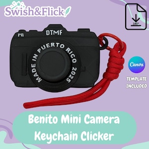 Mini llavero con cámara y clicker (archivo 3MF): inserto de fotos, lente antiestrés (descarga digital)