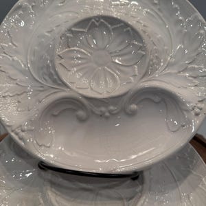 Italian hors d’oeuvres plates in embossed white , set of 4