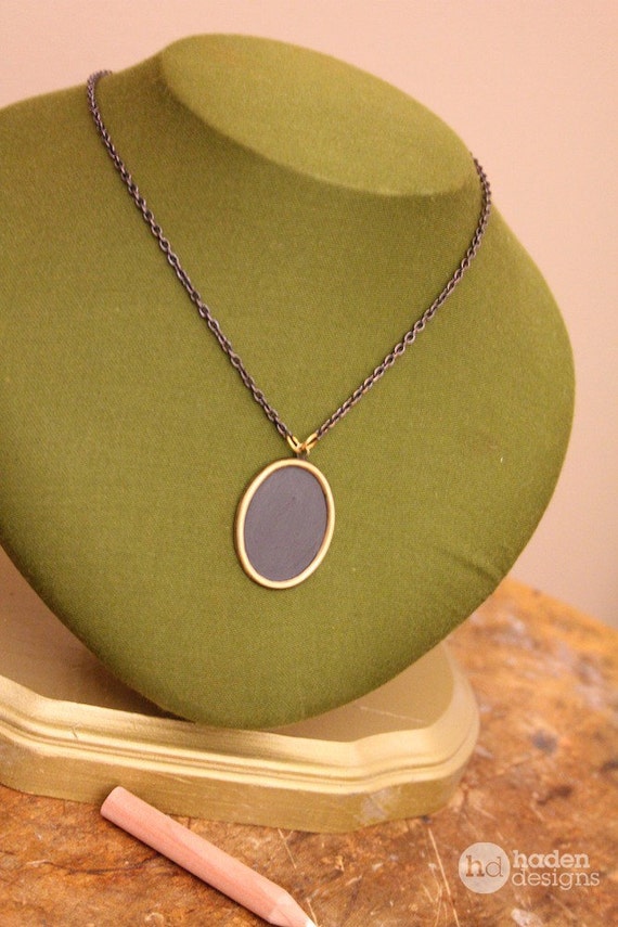 Items similar to chalkboard pendant necklace (oval) on Etsy