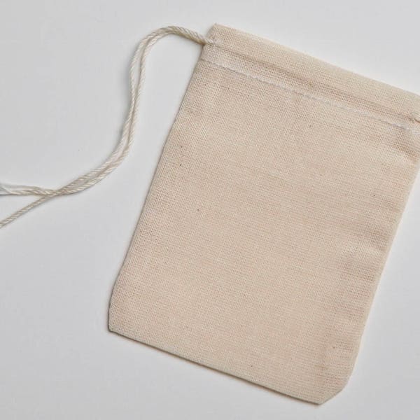 50 3x4 Natural Cotton Muslin Drawstring Bags