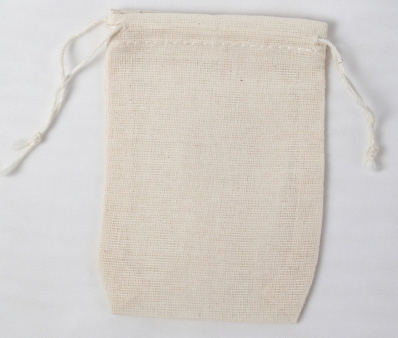 100 Double Drawstring Cotton Muslin Bags 2.75x4 inch image 1