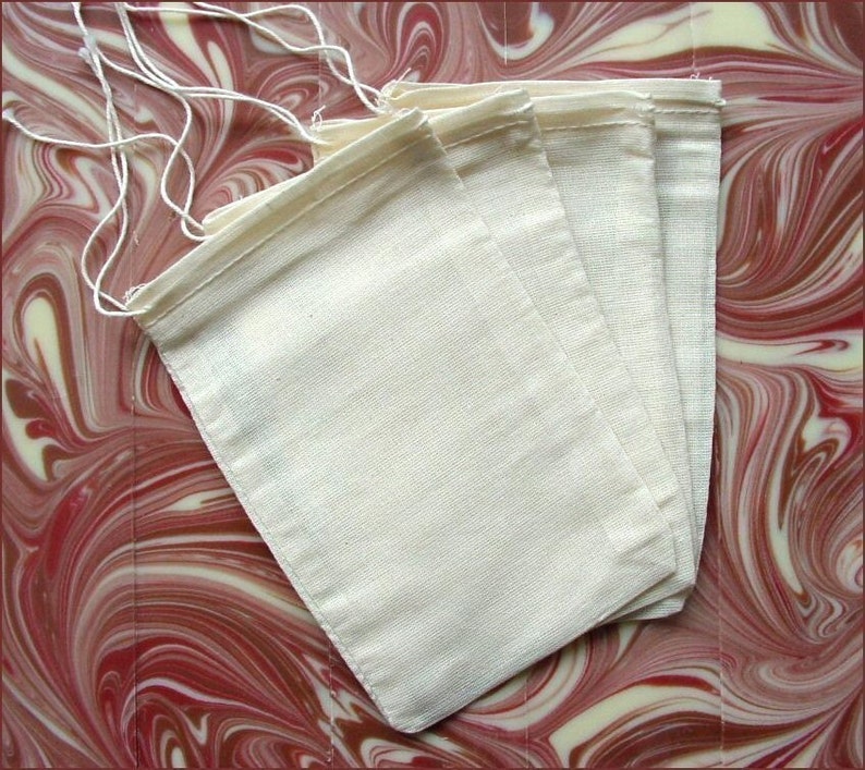 100 4x6 Cotton Muslin Drawstring Bags Bath Soap Herbs image 3