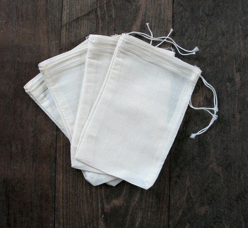 100 4x6 Cotton Muslin Drawstring Bags Bath Soap Herbs image 2