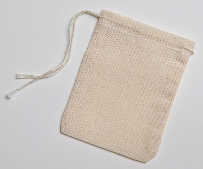 500 3x4 Natural Cotton Muslin Drawstring Bags image 1