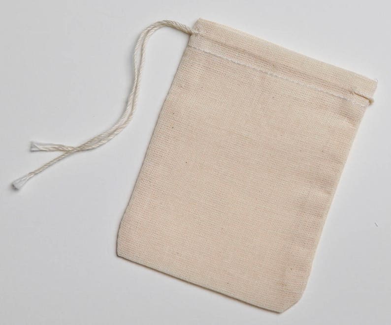 Made in the USA 3x4 inch Natural Cotton Muslin Drawstring Bags image 1