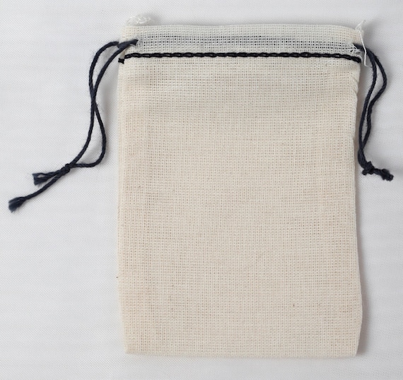 100 Mini 2.75 X 4 Cotton Muslin Bags With Black Hem and Black Double Draw  String 