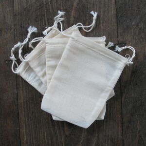 100 Double Drawstring Cotton Muslin Bags 2.75x4 inch image 2