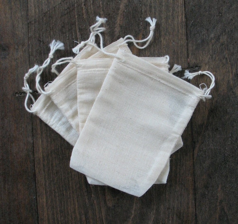 100 Double Drawstring Cotton Muslin Bags 2.75x4 inch image 2