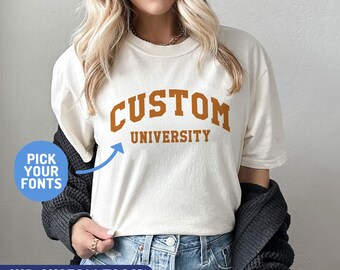 Comfort Colors Collegiate Shirt: Personalized College Letters Graphic Tee