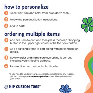 Puede incluir: Una gu&iacute;a sobre c&oacute;mo personalizar y pedir varios art&iacute;culos de Hip Custom Tees. La gu&iacute;a incluye instrucciones sobre c&oacute;mo seleccionar la talla y el color de la camiseta, seguir las instrucciones de personalizaci&oacute;n, agregar art&iacute;culos al carrito y finalizar la compra. Tambi&eacute;n incluye instrucciones sobre c&oacute;mo pedir varios art&iacute;culos, incluyendo agregar art&iacute;culos al carrito, revisar el pedido y finalizar la compra.