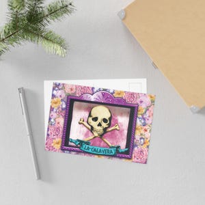 Cartões postais de arte Nicho estilo Loteria La Calavera (A Caveira), cartões comemorativos exclusivos, impressões de arte, decoração do Dia dos Mortos, estética vintage