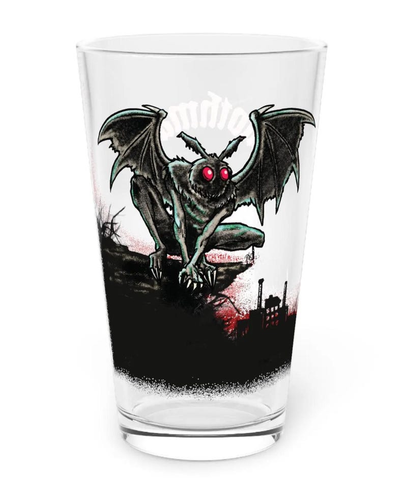 Mothman Pint Glass: Gothic Cryptid Cocktail Recipe Drinkware