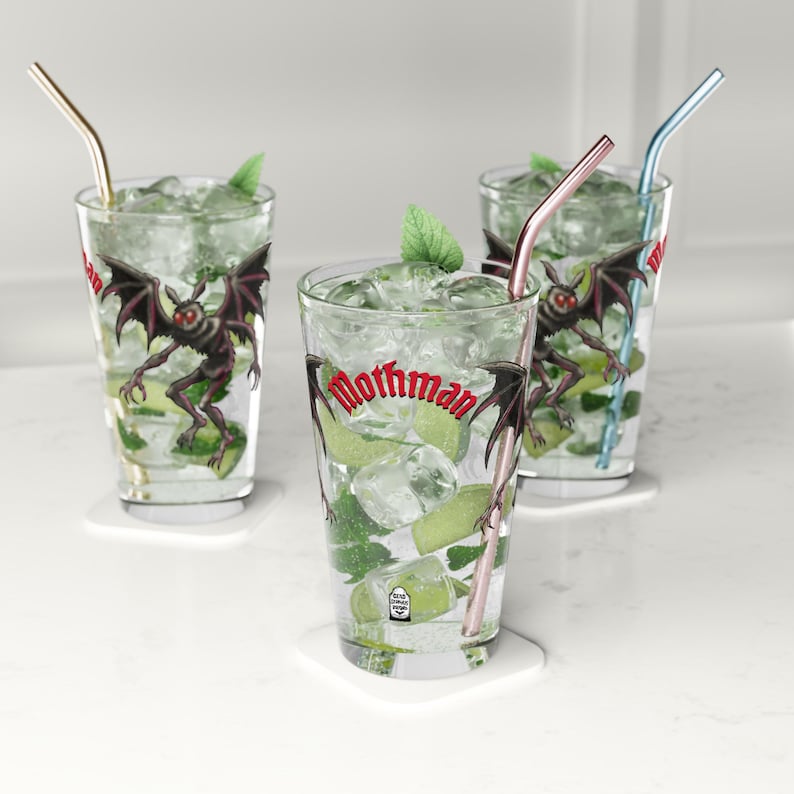 Mothman Pint Glass, Cryptid Gothic Drinkware