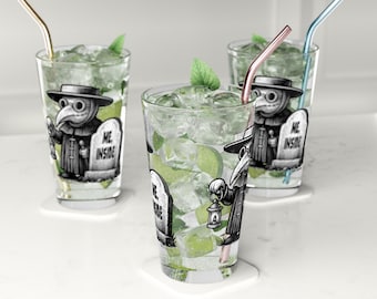 Snarky Plague Doctor Pint Glass: Ghoulish Barware Gift (16oz)