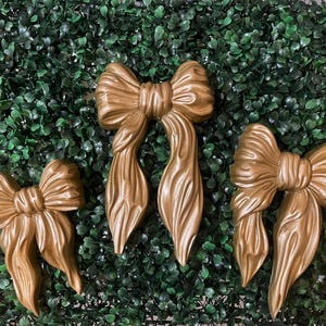 Set of 3 Vintage Homco Ribbon Bows, Gold Bow Wall Decor, Nursery Decor, Vintage Gold Bow Plaques