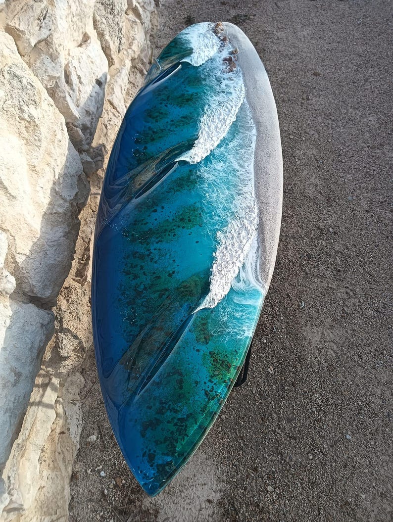 Surfboard Table, Coffee Table, Resin Art, River Table, Wave Sculpture