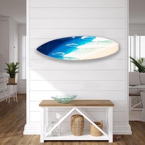 Decorazione murale in resina 3D con tavola da surf, scena di spiaggia oceanica