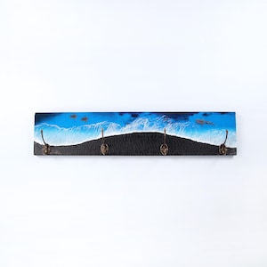 Coat rack, Coat hooks, Resin wood coat rack, Wood coat rack, Coat hanger, Towel rack, Ocean resin art, turtle whale shark dolphin art