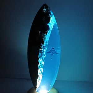 Beach house lamp, Surfboard art, Surfboard lamp, Ocean resin lamp, Night light, Surfing trophy,  Surfing gift, Birthday gift, Wood surfboard