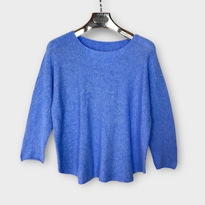Jumper Sweater Top, Rich Blue Medium Tight Knit Plus Size Fits UK 8-16, Boho Womens One Size Winter Knitted Top Made in Italy Gift For Her