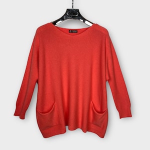 Made in Italy Alpini Jumper Sweater, Coral Scoop Neck Oversized Fine Knit Plus Size Fits UK 12-20, Boho Luxury Cosy Top One Size Fine Knit