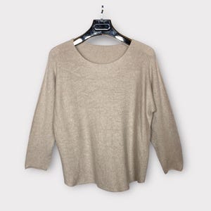 Jumper Sweater Top, Oatmeal Medium Tight Knit Plus Size Fits UK 8-16, Boho Womens One Size Winter Knitted Top Made in Italy Gift For Her