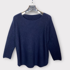 Jumper Sweater Top, Navy Blue Medium Tight Knit Plus Size Fits UK 8-16, Boho Womens One Size Winter Knitted Top Made in Italy Gift For Her