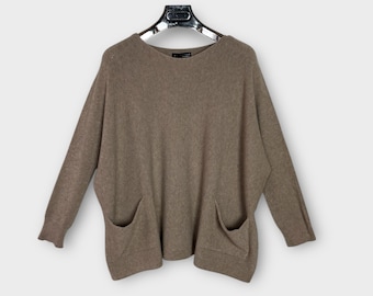 Made in Italy Alpini Jumper Sweater, Rich Mocha Brown Scoop Neck Oversized Soft Fine Knit Plus Size Fits UK 12-20, Boho Luxury One Size