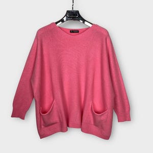 Made in Italy Alpini Jumper Sweater, Pink Oversized Fine Knit Plus Size Fits UK 12-20, Boho Luxury Cosy Top One Size Winter
