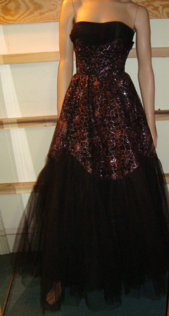 50's Black Tulle Strapless Dress