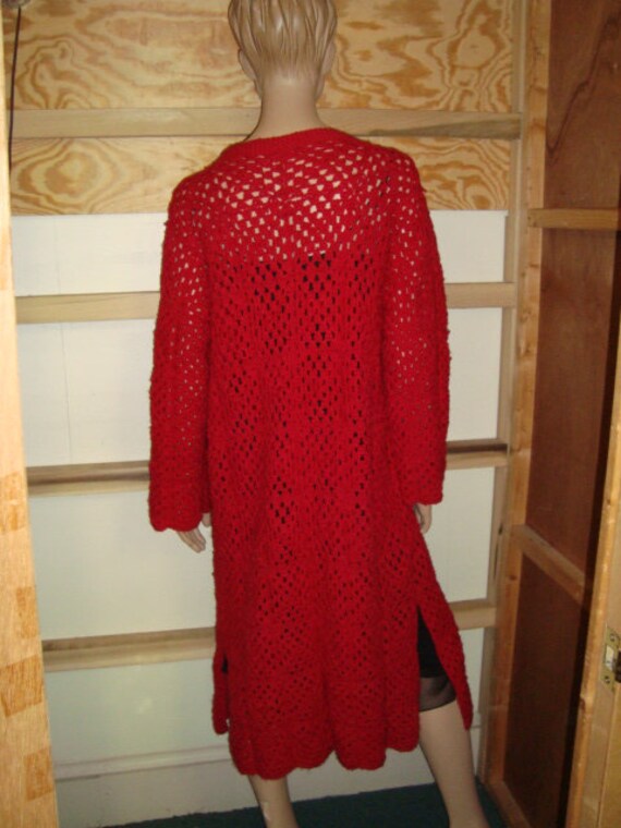 70's Red Crochet Sweater Coat