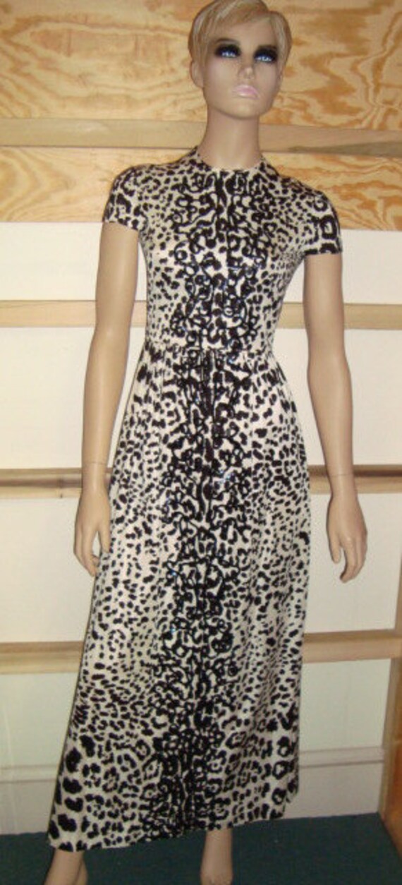 70 S Maxi Dress Black White Leopard Print Etsy