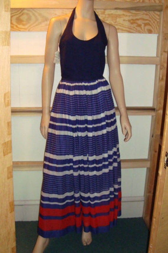 50's Halter Dress Red White & Blue Styled by Doria