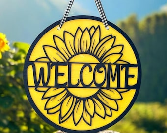 Sunflower Welcome Sign Colorful Floral Front Door Decor Rustic Entryway Welcome Home Sign Sunflower Door Hanger Farmhouse Porch Decoration