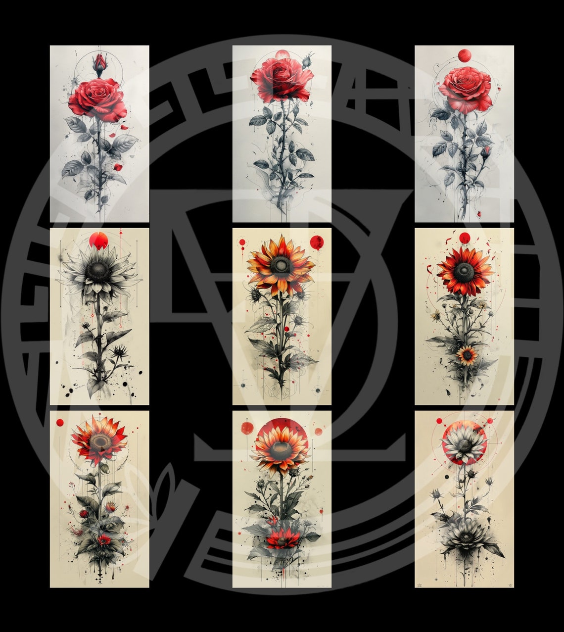 30+ Sunflowers and Roses Creative Designs. Procreate Brush Set, Stamps ...