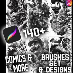 DEAL!! 110+ Movies, comics and more, procreate brush set, stamps, and designs. tattoo design, tattoos , art