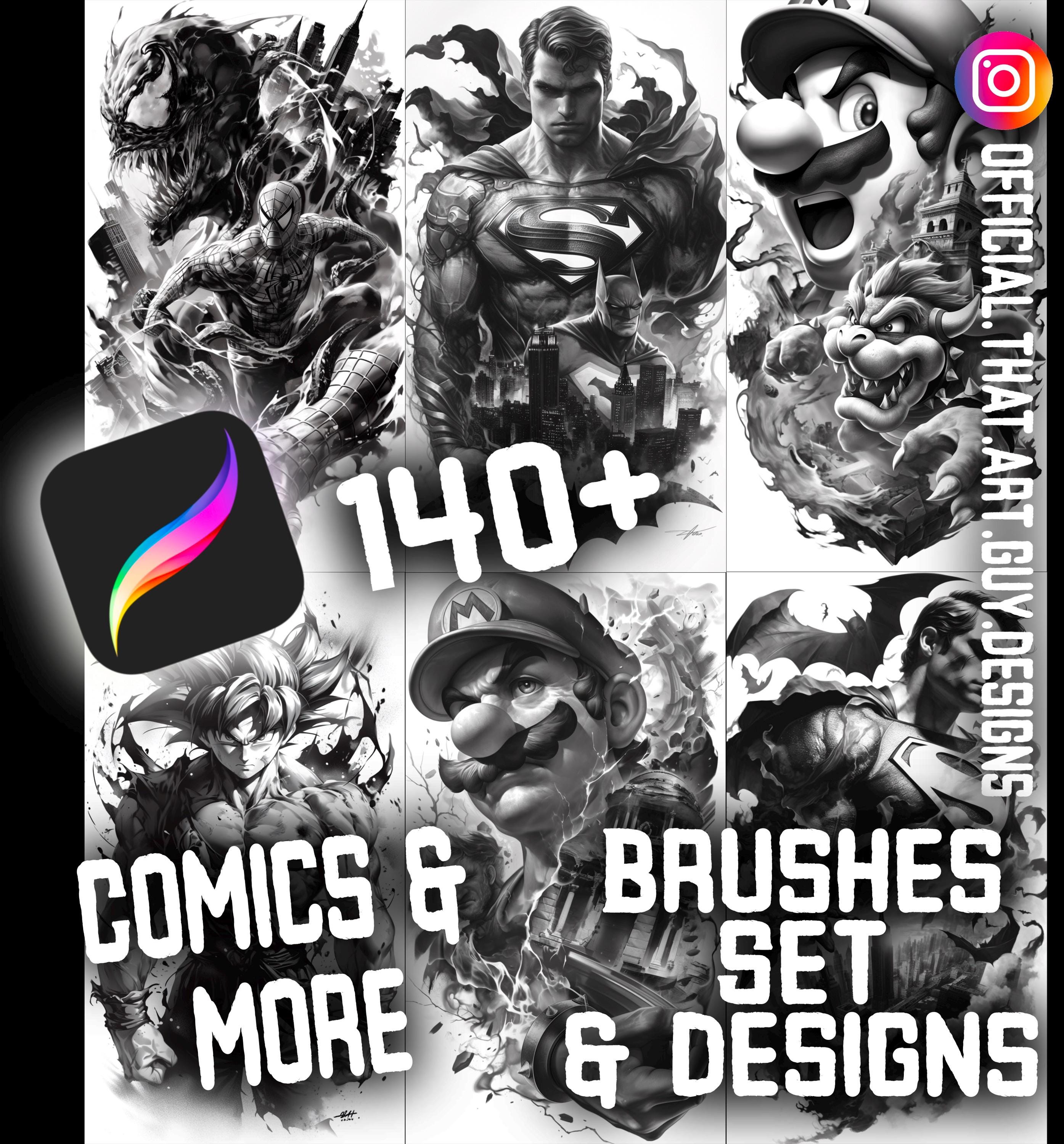 お買い得!! 110本以上の映画、コミックなど、Procreateブラシセット、スタンプ、デザイン。タトゥーデザイン、タトゥー、アート - Etsy  日本, image size:2790x3000