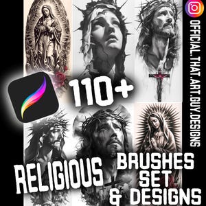 OFERTA!! Más de 110 pinceles, sellos y diseños de la Virgen de Guadalupe, Jesús y más. Diseño de tatuajes, tatuajes, arte, arte religioso