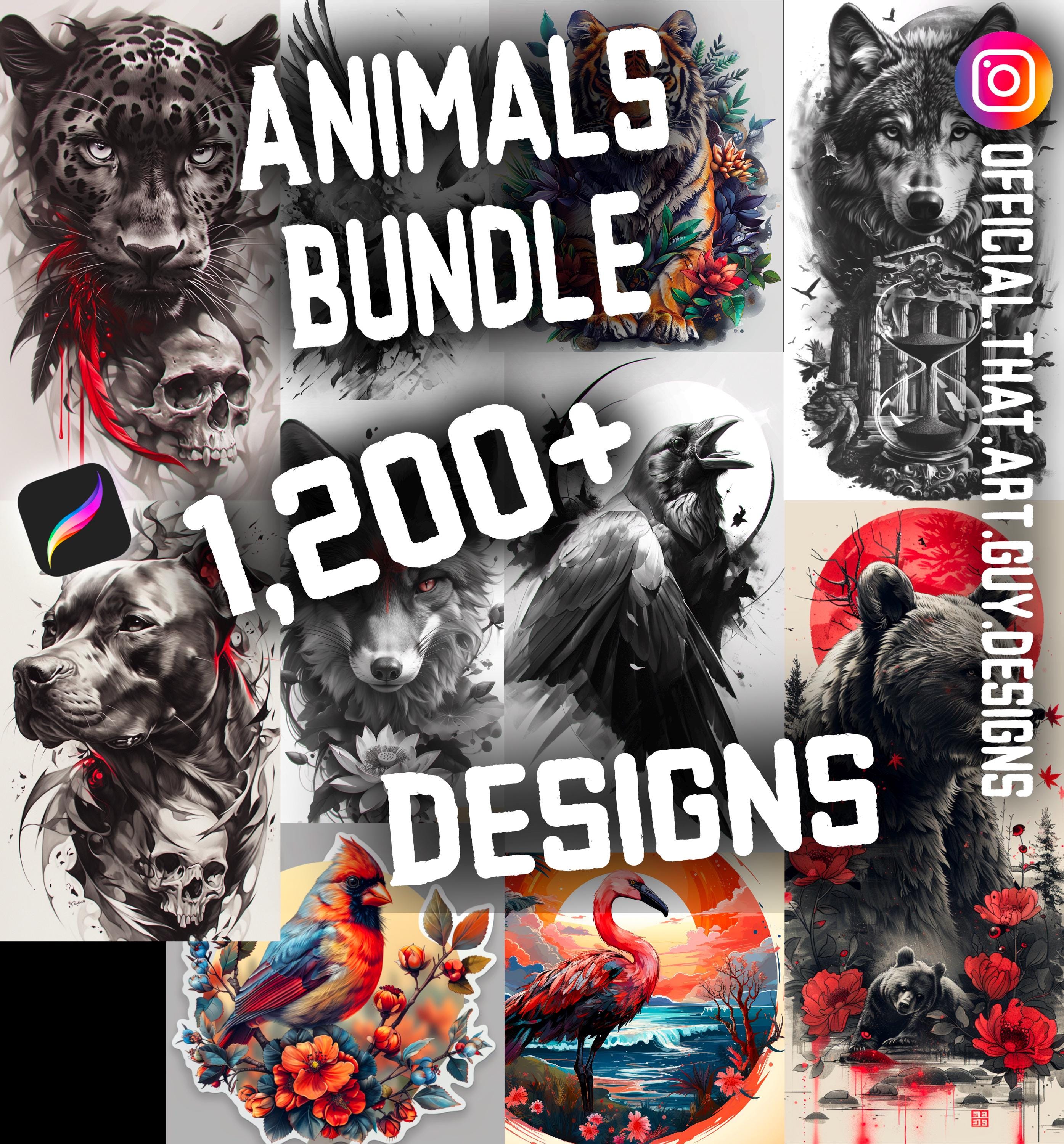 Bundle: 1200+ Animal Tattoo Designs & More — Digital Art References for Procreate
