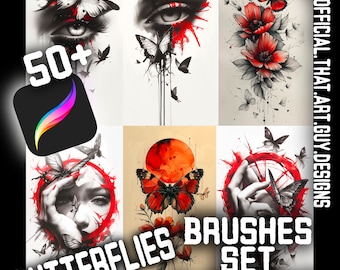 30+ Sunflowers and Roses Creative Designs. Procreate Brush Set, Stamps ...