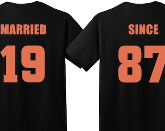 35th Anniversary gift in CORAL Couples T-Shirts,  ‘MARRIED SINCE’ set of 2 Matching Tees